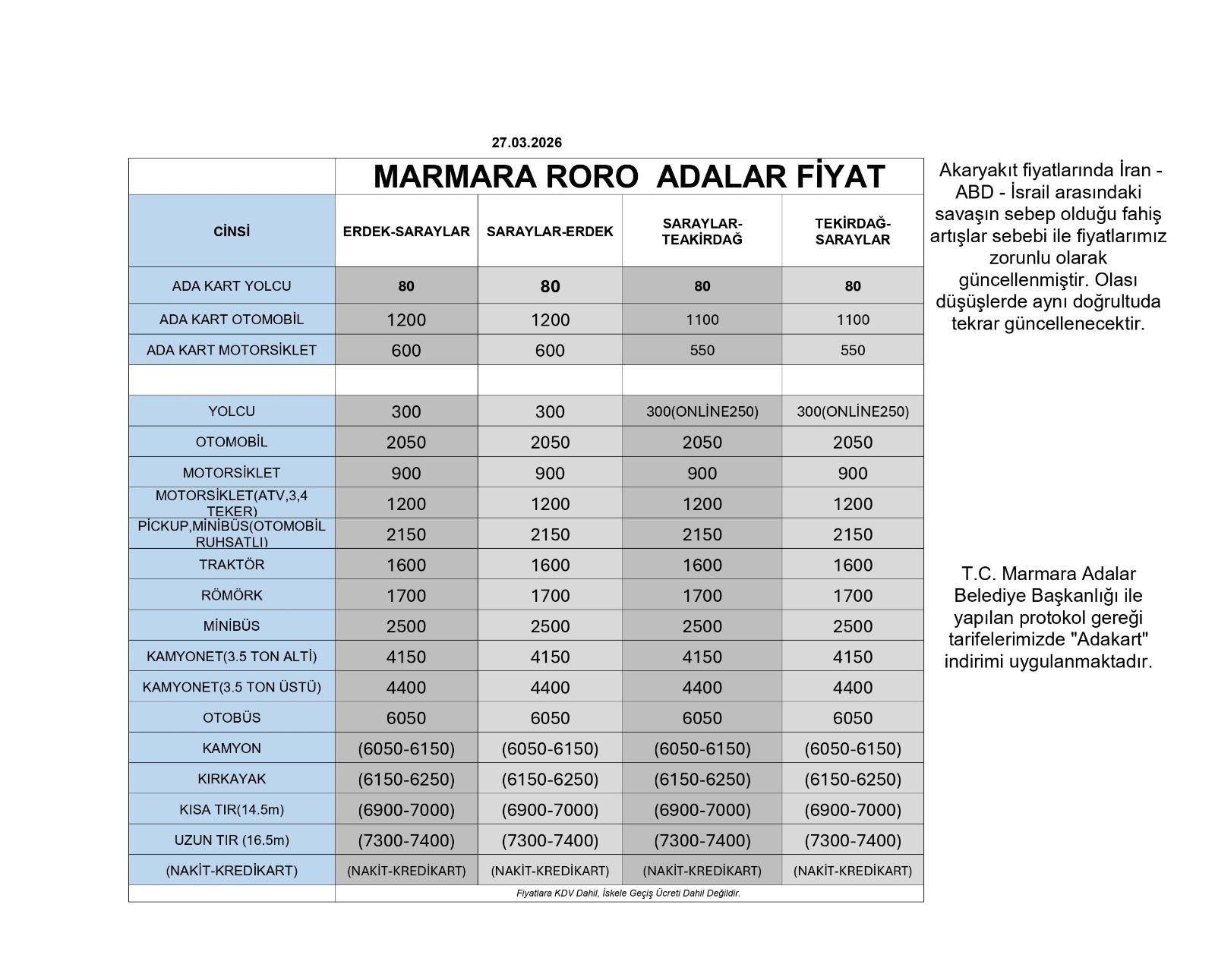marmara adalar fiyatları 2026