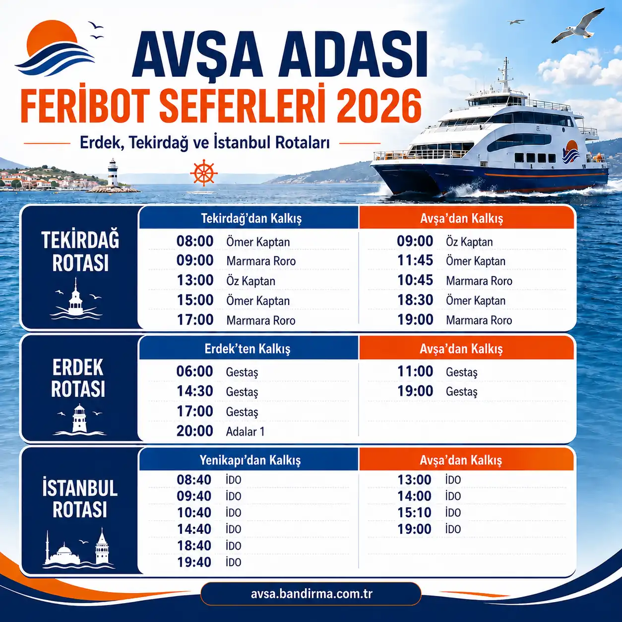 AVŞA ADASI FERİBOT SEFERLERİ BAYRAM TARİFESİ 2026